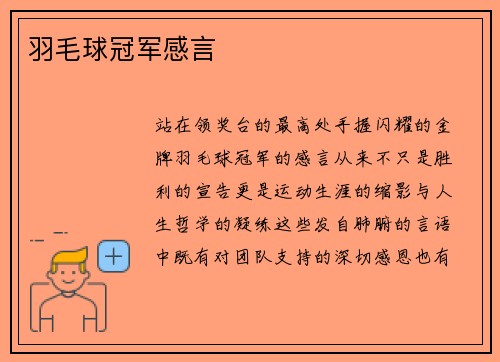 羽毛球冠军感言