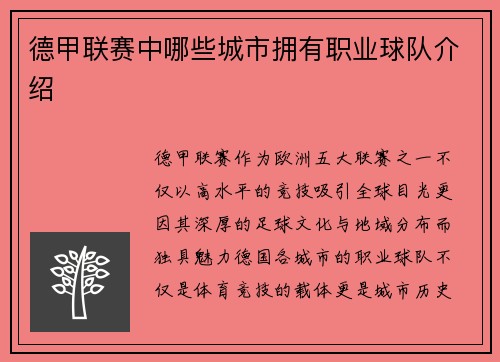 德甲联赛中哪些城市拥有职业球队介绍